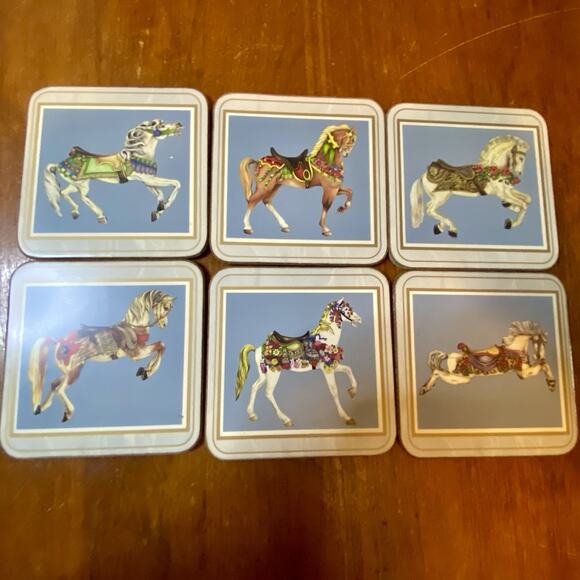 Vintage Coasters 6 Carousel Horses Deluxe Finish Cork Back 4.25” England - Picture 2 of 4
